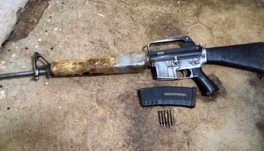 M16 riffle recovered in Isiolo during a multi-agency security operation. Photo/ DCI X.