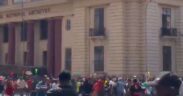 Traders protest KRA’s new KSh3.2 million cargo benchmark near the Nairobi National Archives on Friday, August 28, 2026. PHOTO/ SCREENGRAB.