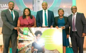 Onassis Ndegwa, Vuyokazi Mabude, Martin Karenju, Dr. Tabitha Njuguna, and Justus Kittony present the Old Mutual Holdings Financial Wellness Report. PHOTO/File