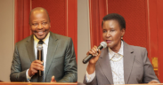 A collage photo of Agriculture Cabinet Secretary Mutahi Kagwe and Amelia Kyambadde, Chairperson of Uganda's Parliamentary Committee on Agriculture, Animal Industry and Fisheries, speak during a luncheon meeting on maize trade and food safety at the Nairobi Serena Hotel on September 8, 2026. PHOTO/ CS Kagwe X