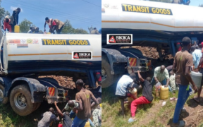Drama as Kenyans Risk Their Lives to Fetch Fuel From Overturned Tanker