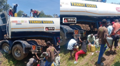 Drama as Kenyans Risk Their Lives to Fetch Fuel From Overturned Tanker