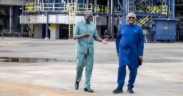 Aliko Dangote and William Ruto in his oil refinery in Nigeria PHOTO/SG