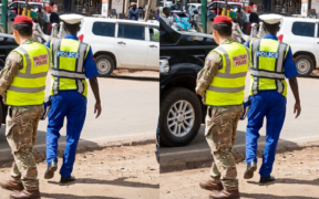 A collage photo of a BATUK Officer abd the Kenyan traffic police on September 25, 2026, during routine traffic checks at Total Junction along Nanyuki Road. PHOTO/ Screengrab