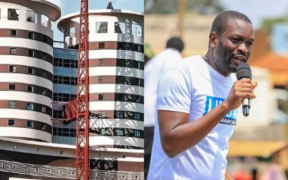 A collage photo showing Edwin Sifuna during a mwananchi movement's rally and NMG buidling . Photo/ Courtesy