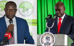 A photo collage of IEBC Chairperson is Erastus Edung Ethekon and former DP Rigathi Gachagua
