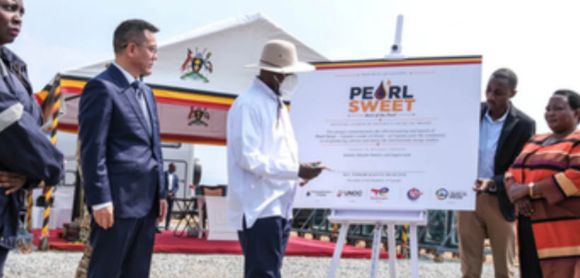 A photo showing President Museveni welcoming the Pearl Sweet crude blend. Photo Courtesy