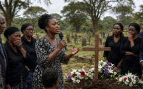 A photo showing a young person speaking during burial . Photo /Grok