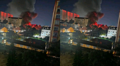 A photo showing fire at a garage along Ole Dume Road in Kilimani . Photo/ Mosiria