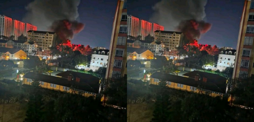 A photo showing fire at a garage along Ole Dume Road in Kilimani . Photo/ Mosiria