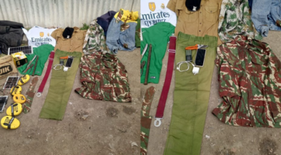 A photo shows the recovered government stores, AP uniform during the Isinya operation. Photo/ DCI