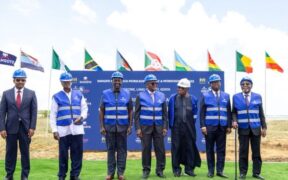 President William Ruto and Nigerian businessman Aliko Dangote break ground for the Dangote East Africa Refinery in Lamu county on September 30, 2026, joined by other regional leaders including Yoweri Museveni (Uganda), Abiy Ahmed (Ethiopia), Jean-Luc Savi de Tové (Togo). PHOTO/ PCS