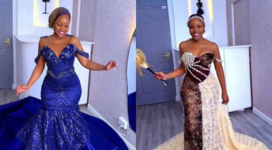 Photo showing Joan Peter , the founder and CEO House of Adhis showing off her designers. Photo/ HOA