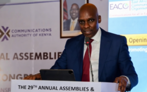 A photo of Communications Authority of Kenya (CA) Director General David Mugonyi speaking during the opening session of the 29th East Africa Communications Organisation (EACO) Annual Assemblies and Extra-Ordinary Congress at the Safari Park Hotel in Nairobi on June 24, 2024. PHOTO/ CA