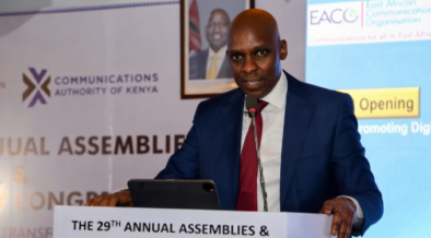 A photo of Communications Authority of Kenya (CA) Director General David Mugonyi speaking during the opening session of the 29th East Africa Communications Organisation (EACO) Annual Assemblies and Extra-Ordinary Congress at the Safari Park Hotel in Nairobi on June 24, 2024. PHOTO/ CA