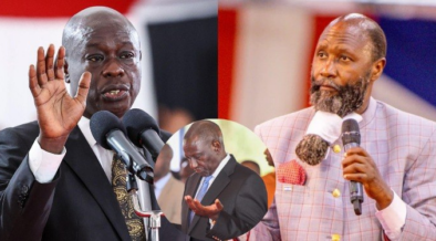 A collage photo of DCP Leader Rigathi Gachagua and Prophet Owuor during a Church Service with an insert of President William Ruto. PHOTO/ File