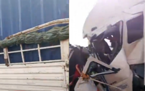 A collage photo of the collision of two trailers along the Nairobi-Mombasa Highway between Sultan Hamud and Salama in Makueni County on September 12, 2026. PHOTO/ Screengrab
