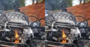 A photo of vehicles torched after chaos broke out during the rally of DP Kithure Kindiki in Embu. PHOTO/ Screengrab