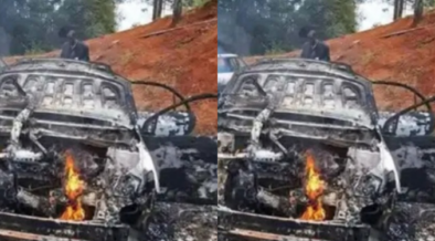 A photo of vehicles torched after chaos broke out during the rally of DP Kithure Kindiki in Embu. PHOTO/ Screengrab