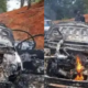 A photo of vehicles torched after chaos broke out during the rally of DP Kithure Kindiki in Embu. PHOTO/ Screengrab