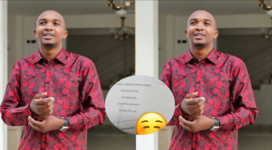 A collage photo of Morara Kebaso and an insert of his CAT Marks from a Law Unit during his time at Kenyatta University in 2014. PHOTO/ Morara Kebaso