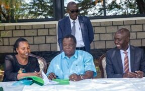 EPK Company Director Leah Kibii Chirchir alongside veteran trade unionist and COTU Secretary-General Francis Atwoli during the signing of an updated Collective Bargaining Agreement (CBA). PHOTO/ FILE.
