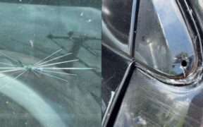 A vehicle with a visible hole on its body and a cracked window following the reported attack in Garissa. PHOTO/ Muturi X