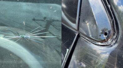 A vehicle with a visible hole on its body and a cracked window following the reported attack in Garissa. PHOTO/ Muturi X