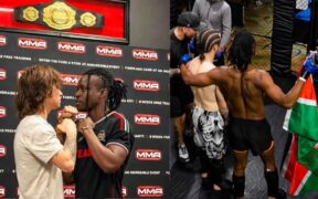 Kenyan MMA fighter Emmanuel Okola during his first match and win on March 28, 2026. PHOTO. Iko Nini