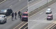 A viral photo showing several people gathered between vehicles on the Nairobi Expressway sparked claims of a daylight robbery. PHOTO/ SCREENGRAB