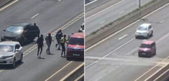 A viral photo showing several people gathered between vehicles on the Nairobi Expressway sparked claims of a daylight robbery. PHOTO/ SCREENGRAB
