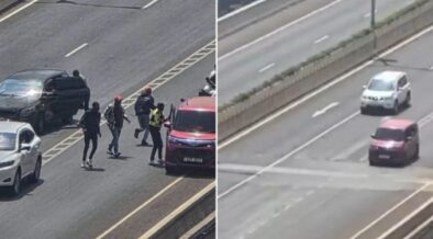 A viral photo showing several people gathered between vehicles on the Nairobi Expressway sparked claims of a daylight robbery. PHOTO/ SCREENGRAB