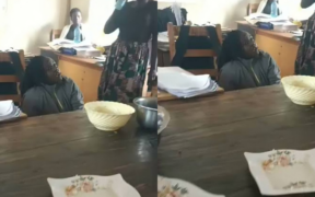 A screengrab of the video of the parent being beaten up in Forest Primary School in Kiminini Constituency, Trans Nzoia County. Photo/ File