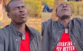 Collage photo showing the Man praying to God to take away president William Ruto after two weeks days after the death of Wicknell Chivayo. Photo/ Hon Kiborek Reuben / X