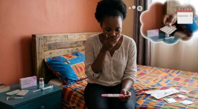 A woman holds a positive pregnancy test after emergency contraception fails. PHOTO/ Ai- generated