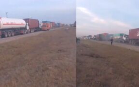 College Photo of Vehicles stuck in a traffic jam along the Nairobi-Mombasa Highway at Kapiti Plains. PHOTO/ SCREENGRAB