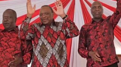 Jubilee party leader Fred Matiang'i, Former President Uhuru Kenyatta and Jubilee Deputy party leader Jeremiah Kioni. PHOTO/ FB